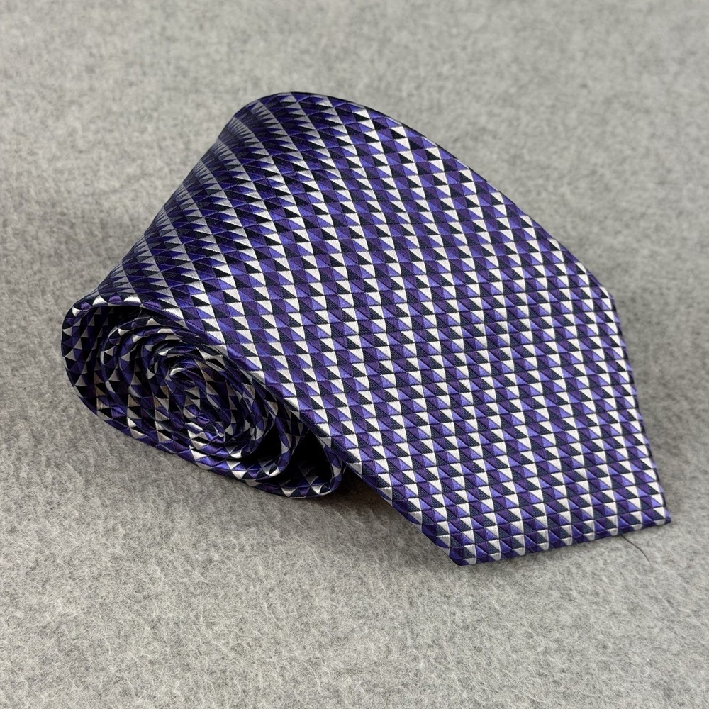 Antonia Collection 100% Silk Handmade Purple Geometric Men's Neck Tie 57x3.6"
